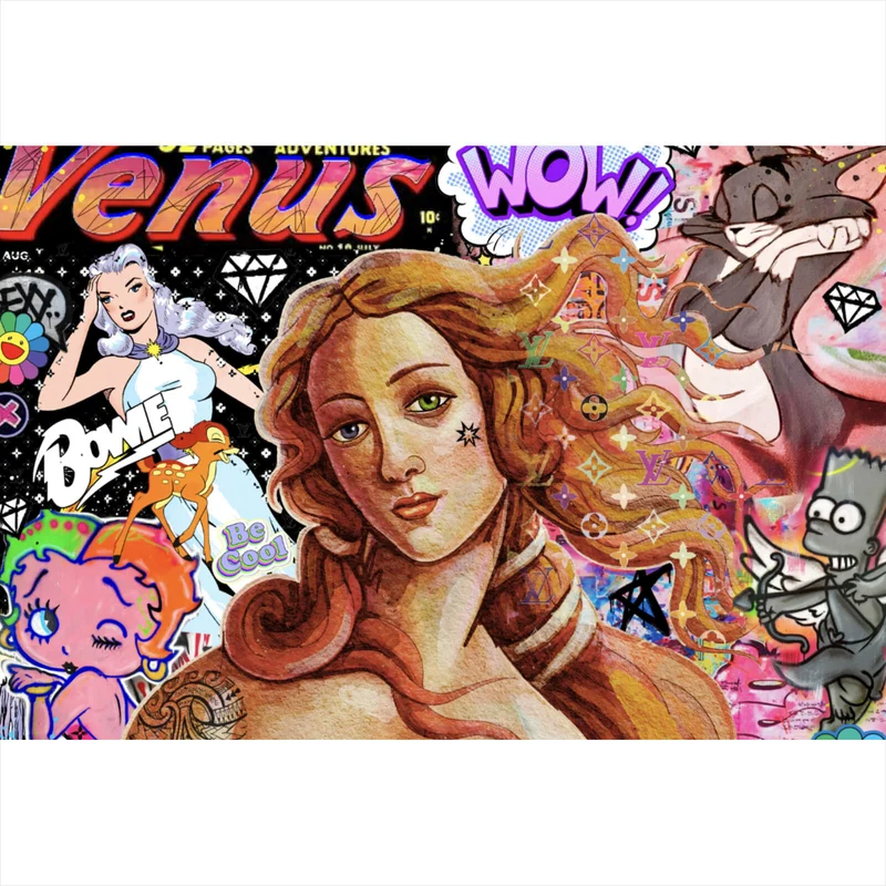 Leinwandbild Pop Art Venus mit Comic Figuren Querformat
