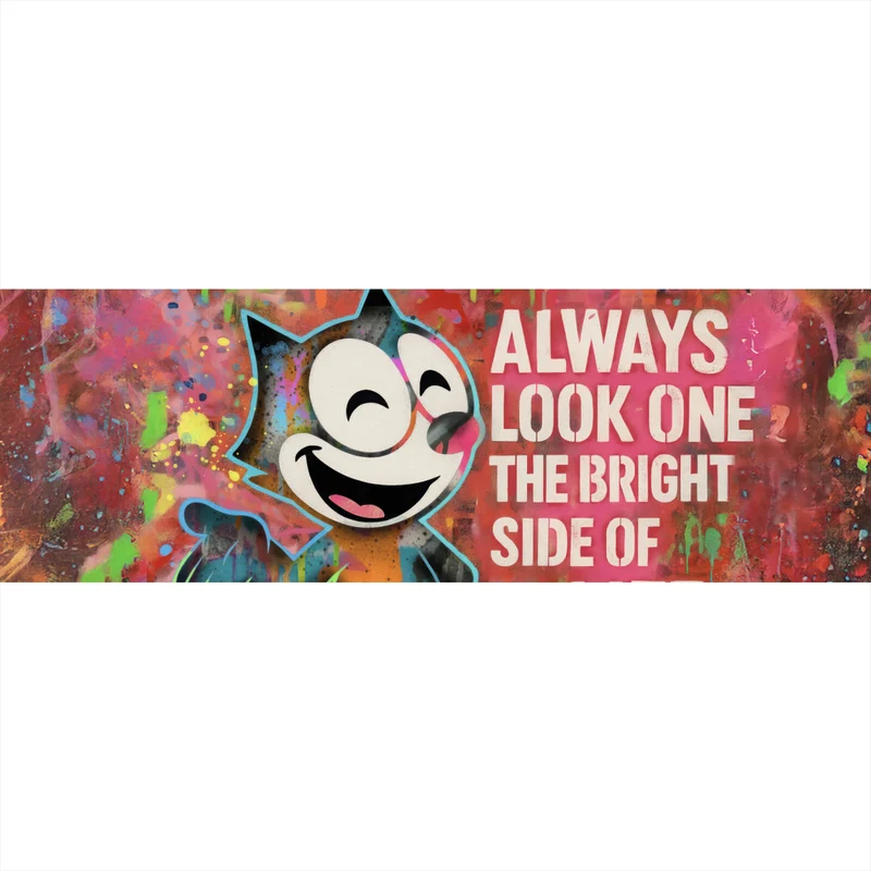 Leinwandbild Cartoon Katze mit buntem Farbspritzer Hintergrund Panorama