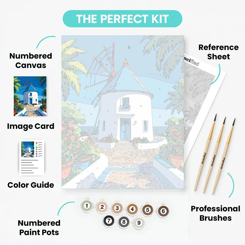 Greek Windmill Paradise - Paint by Numbers Kit