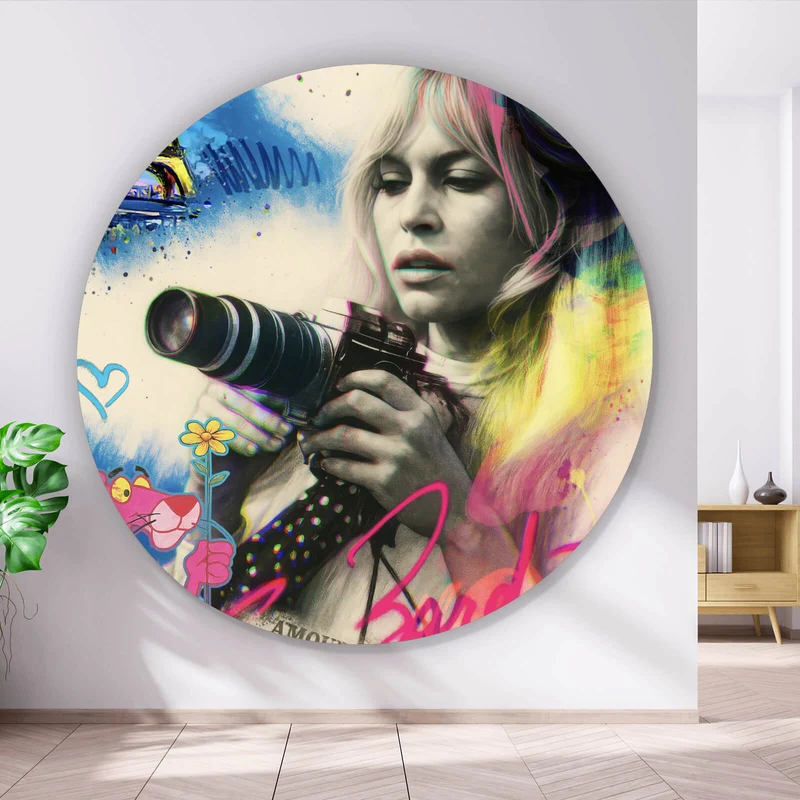 Aluminiumbild Französische Film Ikone im Graffiti Stil Kreis