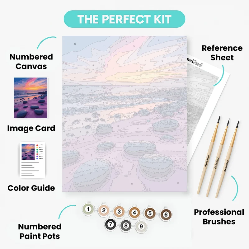 Sunset Beach with Smooth Stones - Paint by Numbers Kit