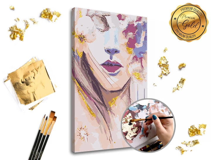PREMIUM GOLD Paint by Numbers | Woman with Flowers