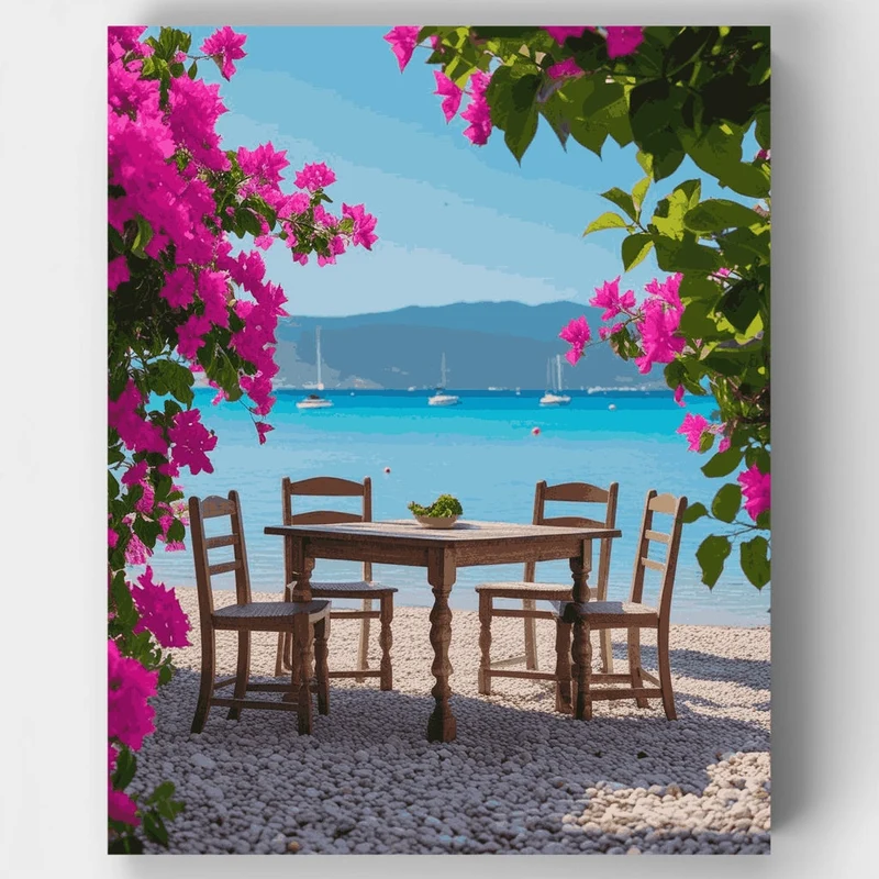 Greek Coastal Dining Terrace - Paint by Numbers Kit