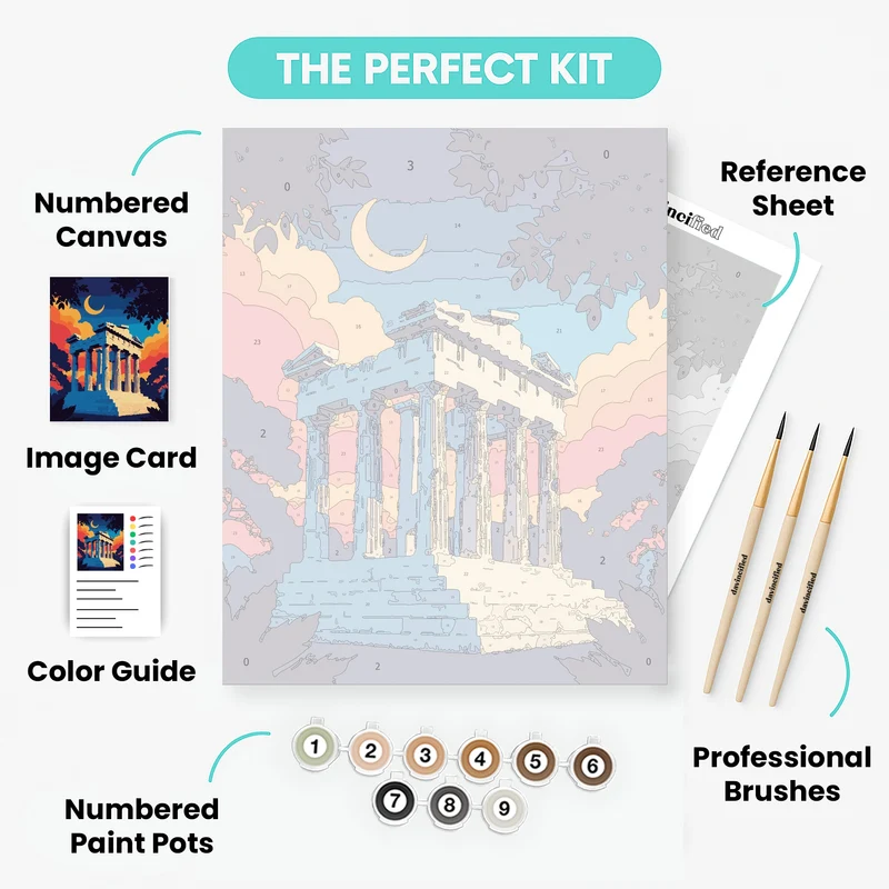 Ancient Greek Temple Under Crescent Moon - Paint by Numbers Kit