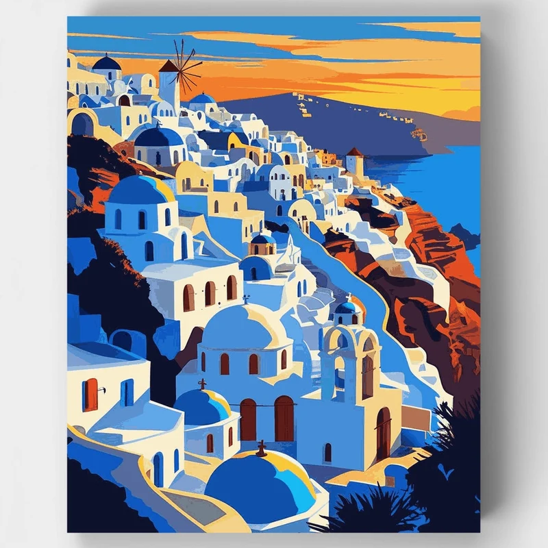 Santorini Sunset Village - Paint by Numbers Kit