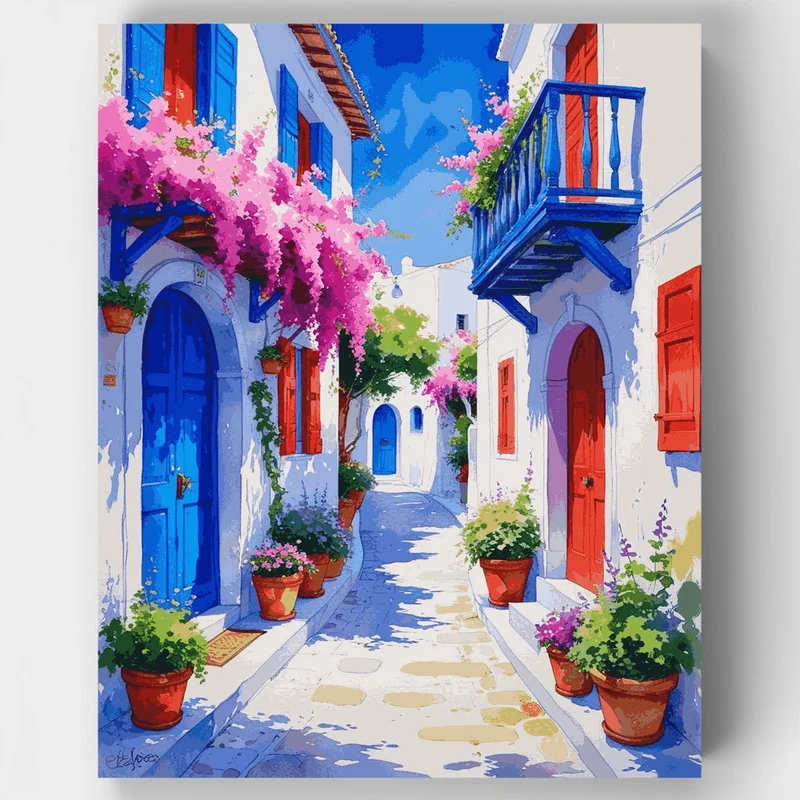Greek Island Village Alley - Paint by Numbers Kit