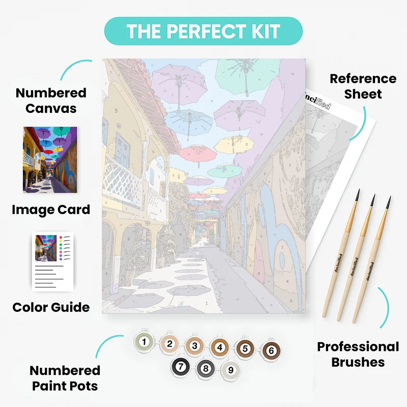 Colorful Umbrella Street - Paint by Numbers Kit
