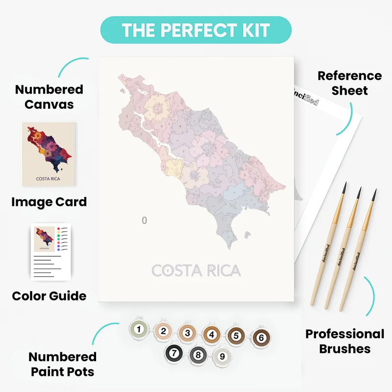 Costa Rica Floral Map - Paint by Numbers Kit