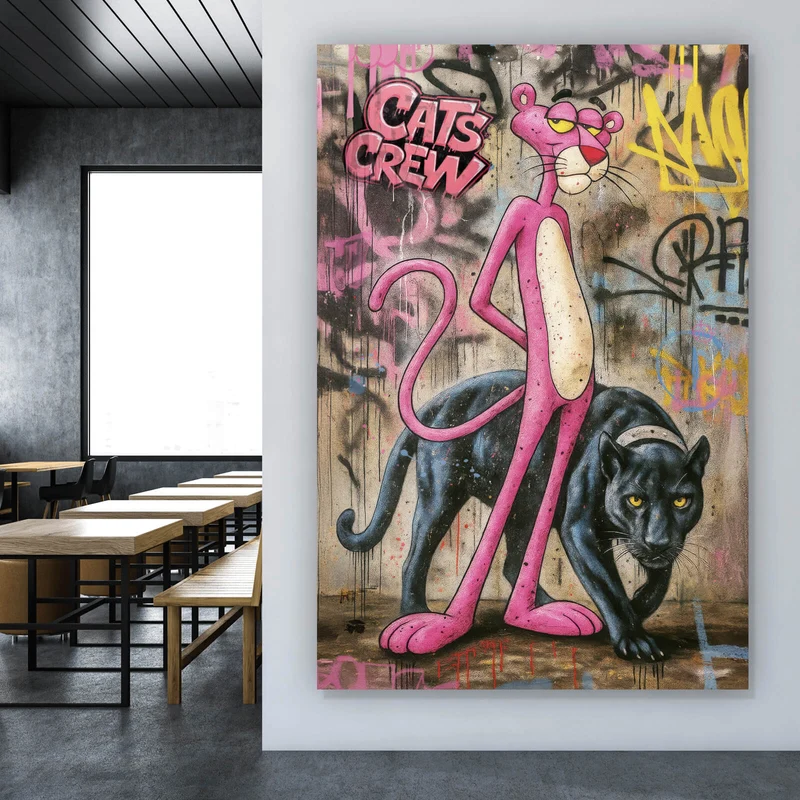 Leinwandbild Catscrew zwei Panther im Street Art Stil Hochformat