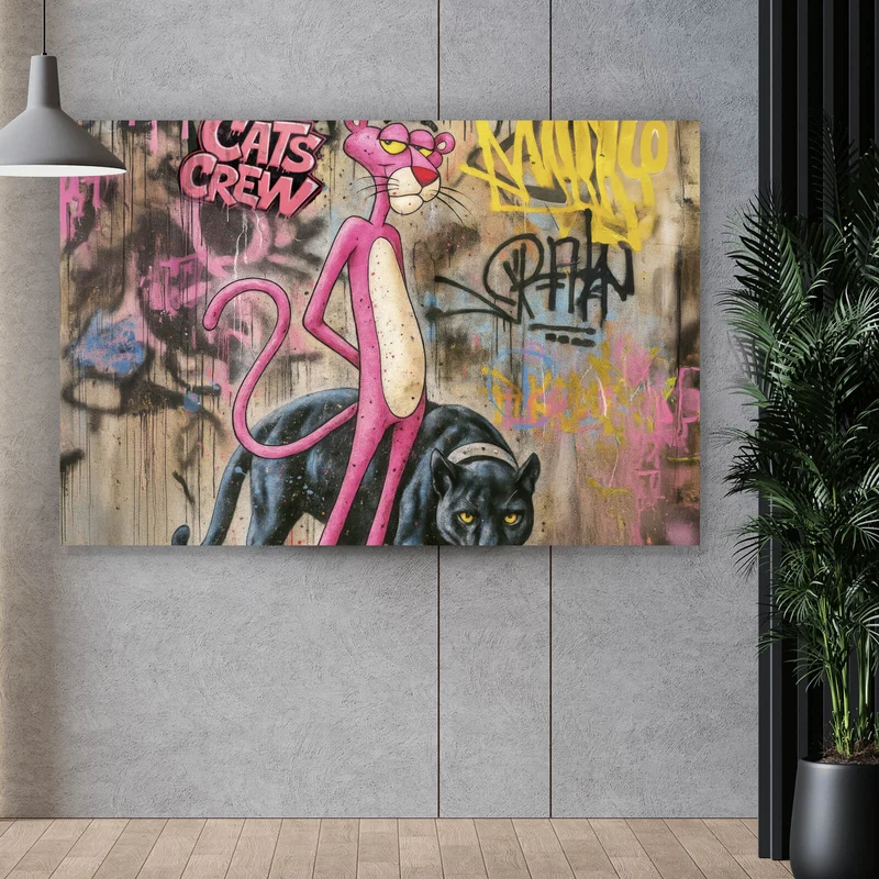 Acrylglasbild Catscrew zwei Panther im Street Art Stil Querformat