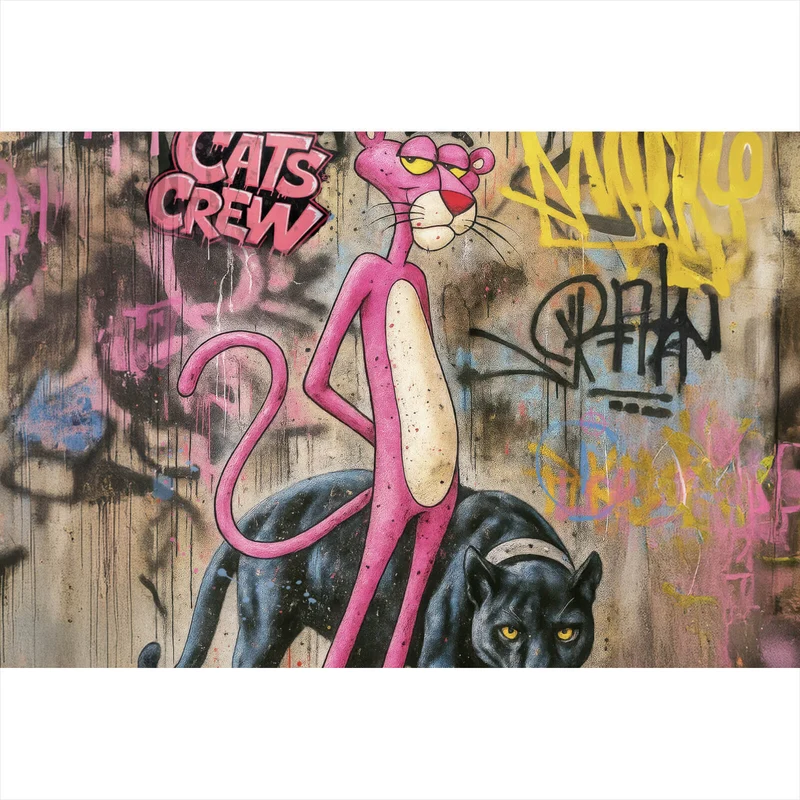 Aluminiumbild gebürstet Catscrew zwei Panther im Street Art Stil Querformat