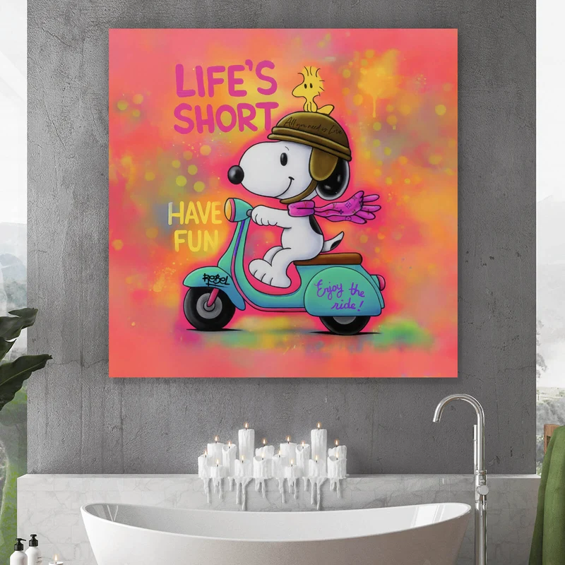 Poster Retro Cartoon Hund fährt Roller Pop Art Quadrat