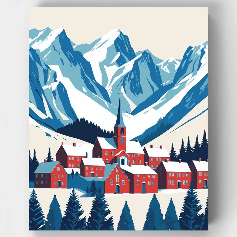 Alpine Village Winter - Paint by Numbers Kit