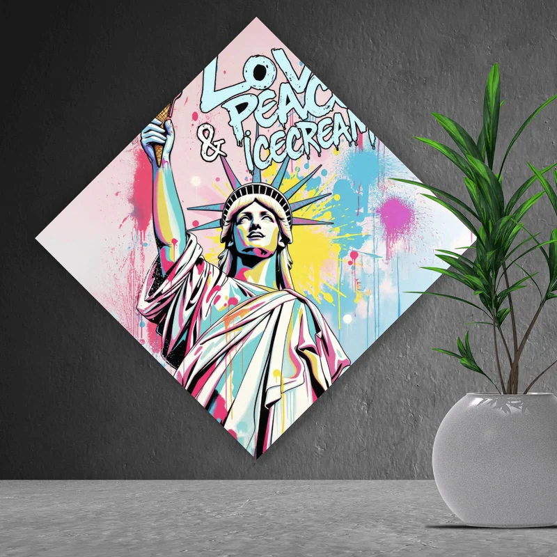 Poster Freiheitsstatue mit Ice Cream im Pop Art Stil Raute