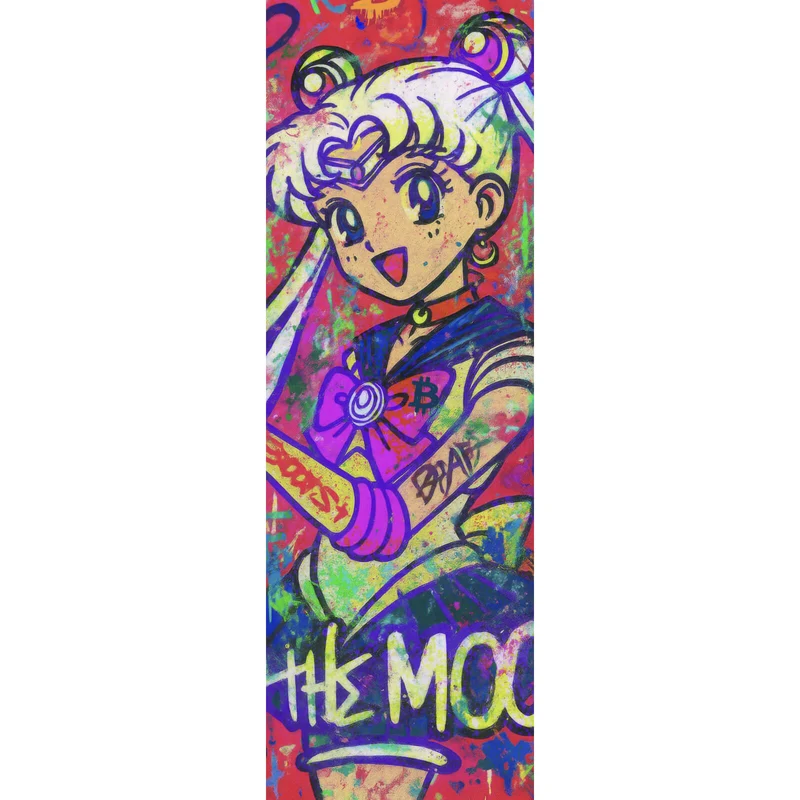 Leinwandbild Bitcoin buntes Pop Art to the Moon Panorama Hoch