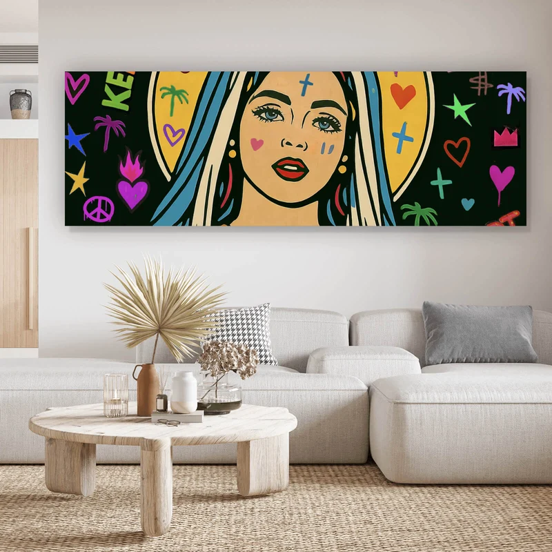 Acrylglasbild Heilige Maria als buntes Pop Art Panorama