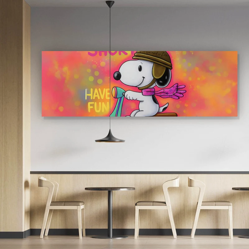 Leinwandbild Retro Cartoon Hund fährt Roller Pop Art Panorama