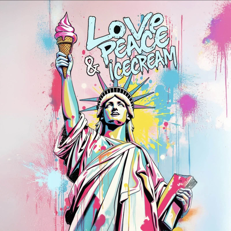 Aluminiumbild Freiheitsstatue mit Ice Cream im Pop Art Stil Quadrat