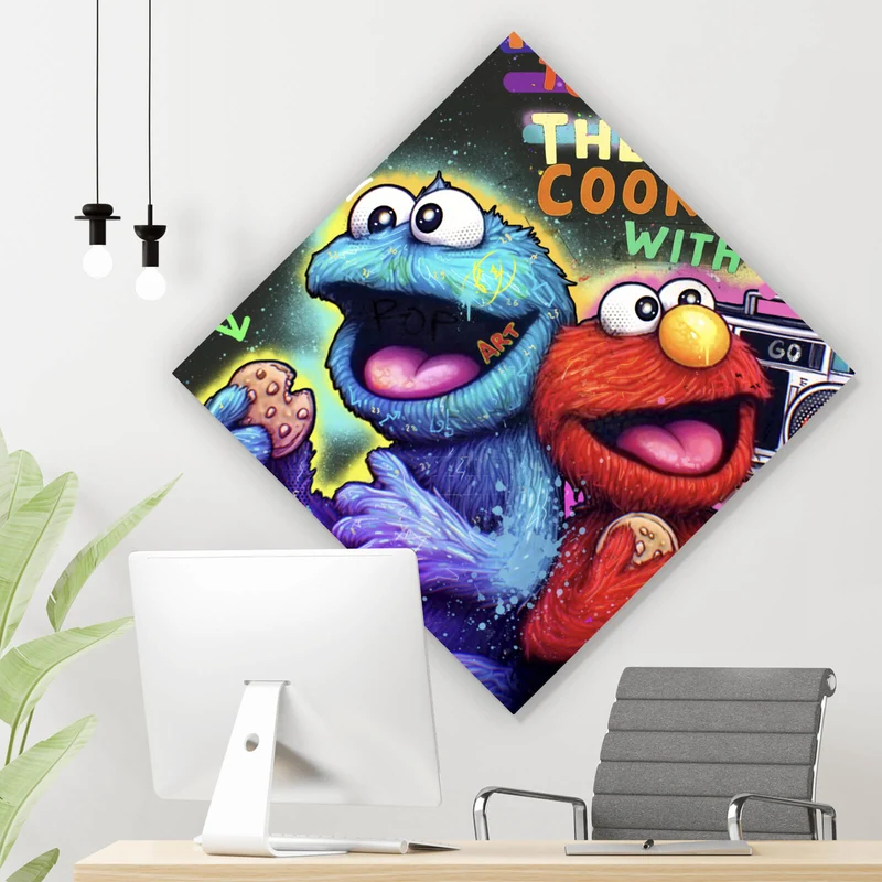 Acrylglasbild Lustige Monster vor galaktischem Hintergrund Street Art Raute