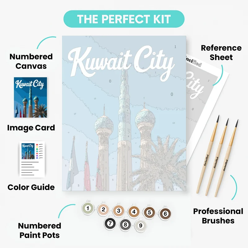 Kuwait Mosque with Turquoise Domes - Paint by Numbers Kit
