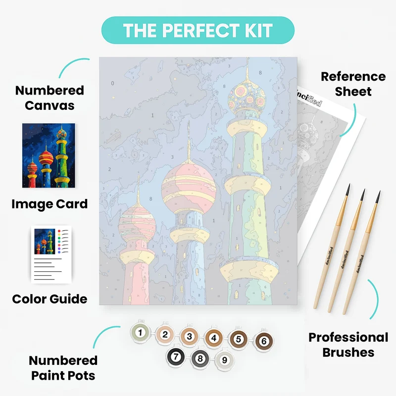 Colorful Minarets Under Starry Night - Paint by Numbers Kit