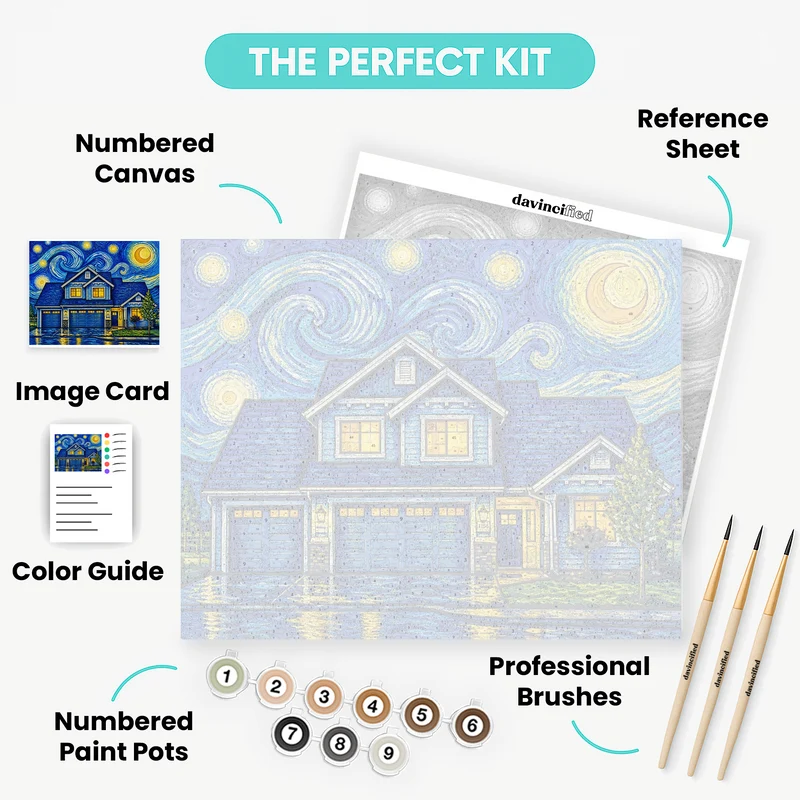 Starry Night Home - Custom Paint by Numbers Kit