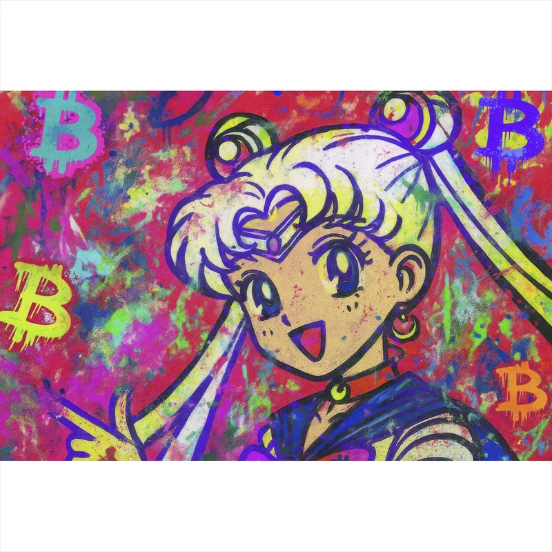 Poster Bitcoin buntes Pop Art to the Moon Querformat