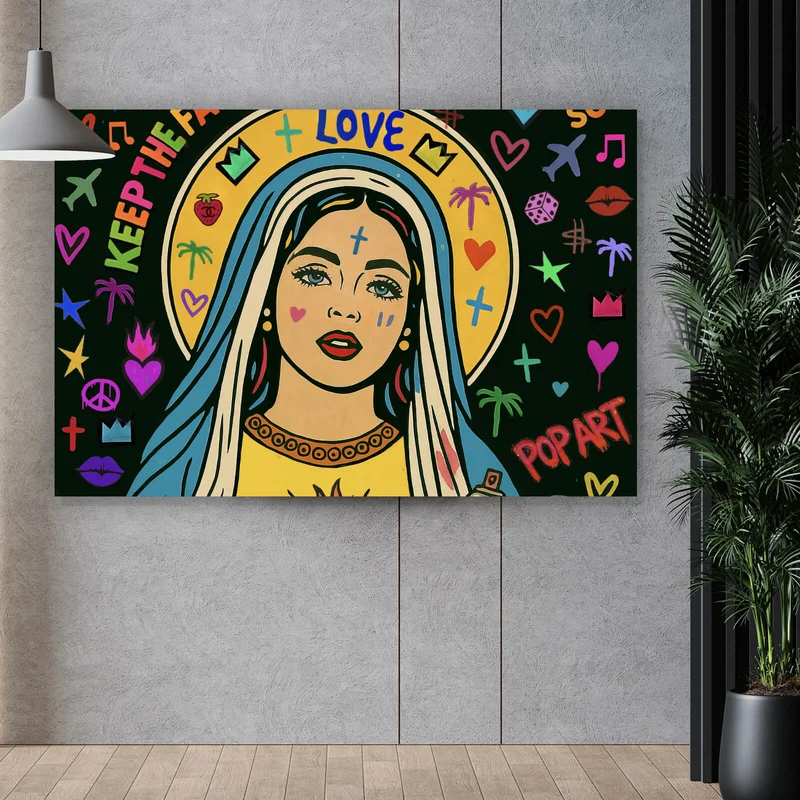 Aluminiumbild Heilige Maria als buntes Pop Art Querformat