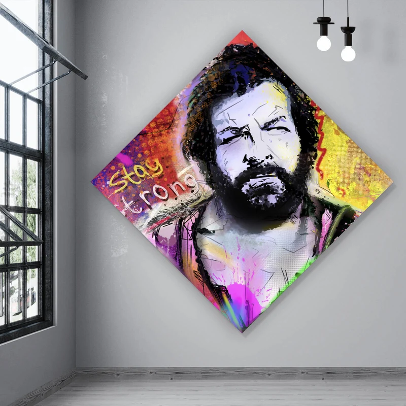 Aluminiumbild gebürstet Portrait Schauspieler in Graffiti Optik Raute