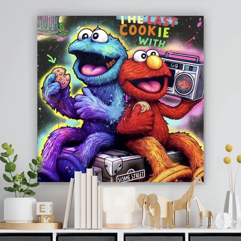 Spannrahmenbild Lustige Monster vor galaktischem Hintergrund Street Art Quadrat
