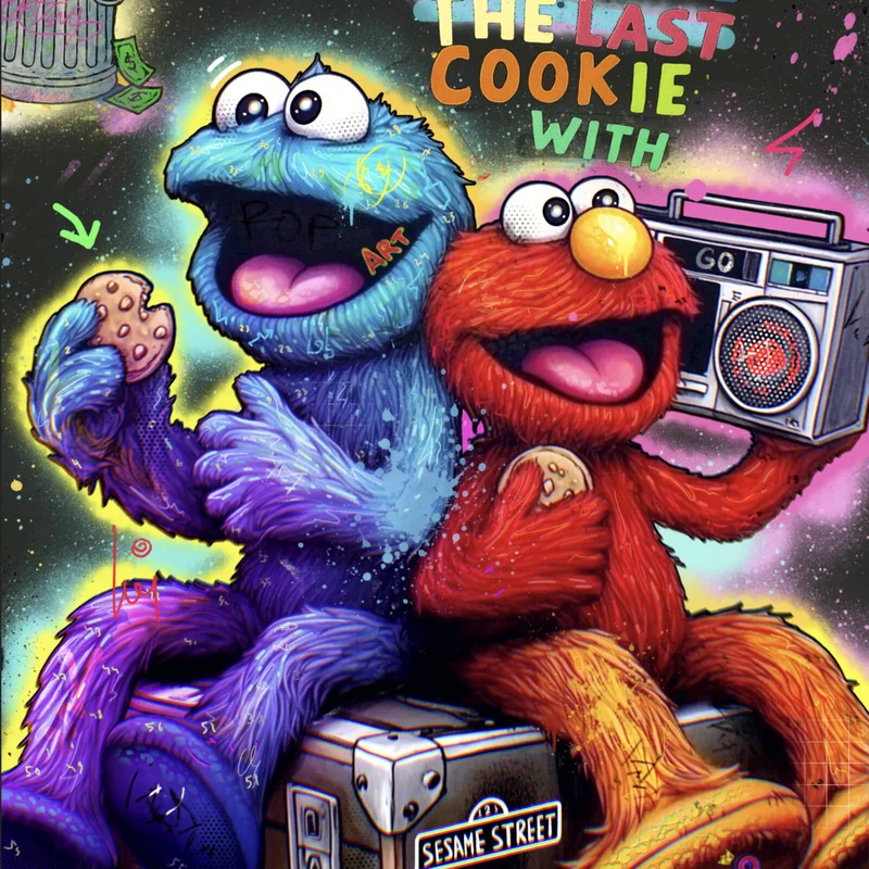 Poster Lustige Monster vor galaktischem Hintergrund Street Art Quadrat