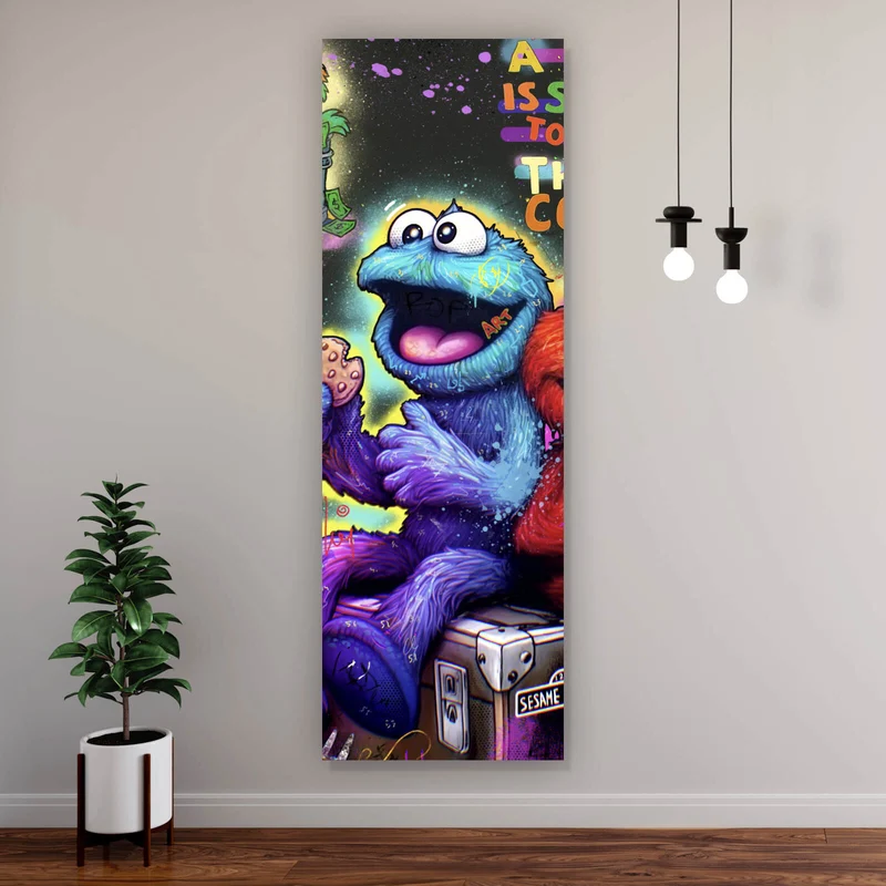 Spannrahmenbild Lustige Monster vor galaktischem Hintergrund Street Art Panorama Hoch