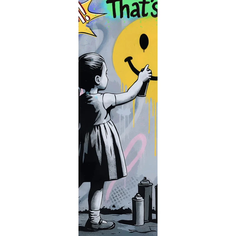 Poster Fröhliches Graffiti mit lachendem Gesicht und Kindern Panorama Hoch