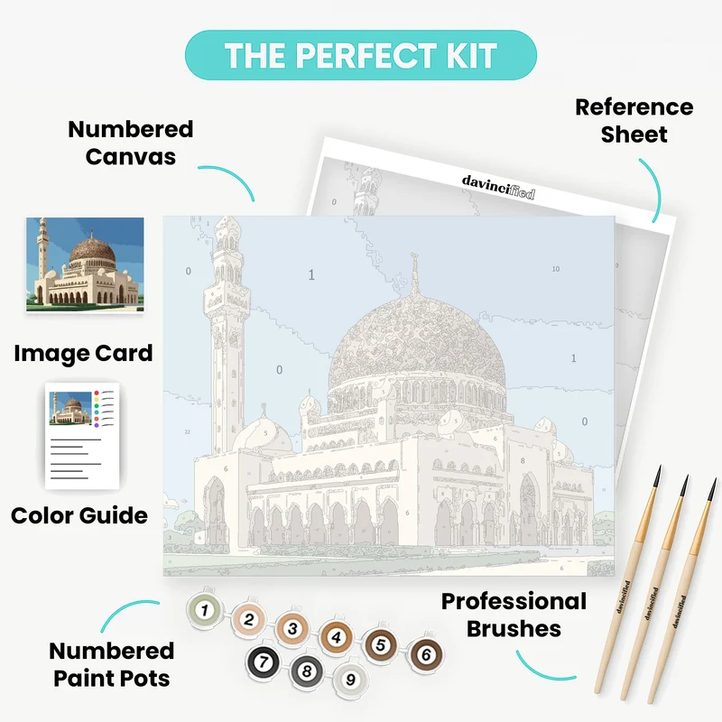 Grand Islamic Mosque with Ornate Dome - Paint by Numbers Kit