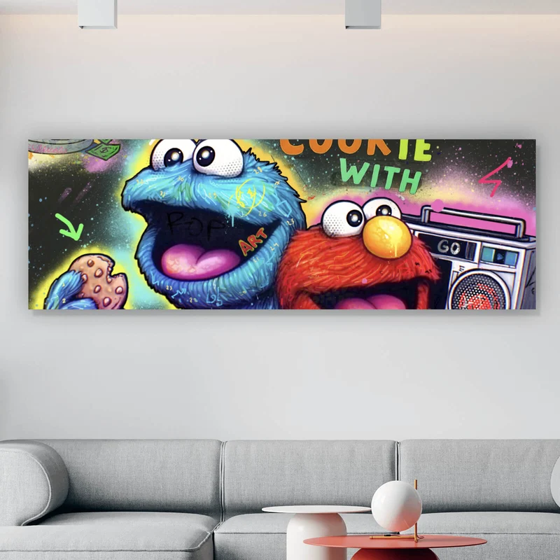 Spannrahmenbild Lustige Monster vor galaktischem Hintergrund Street Art Panorama