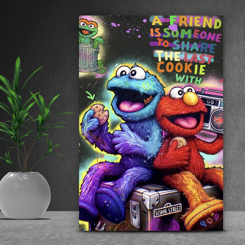 Poster Lustige Monster vor galaktischem Hintergrund Street Art Hochformat