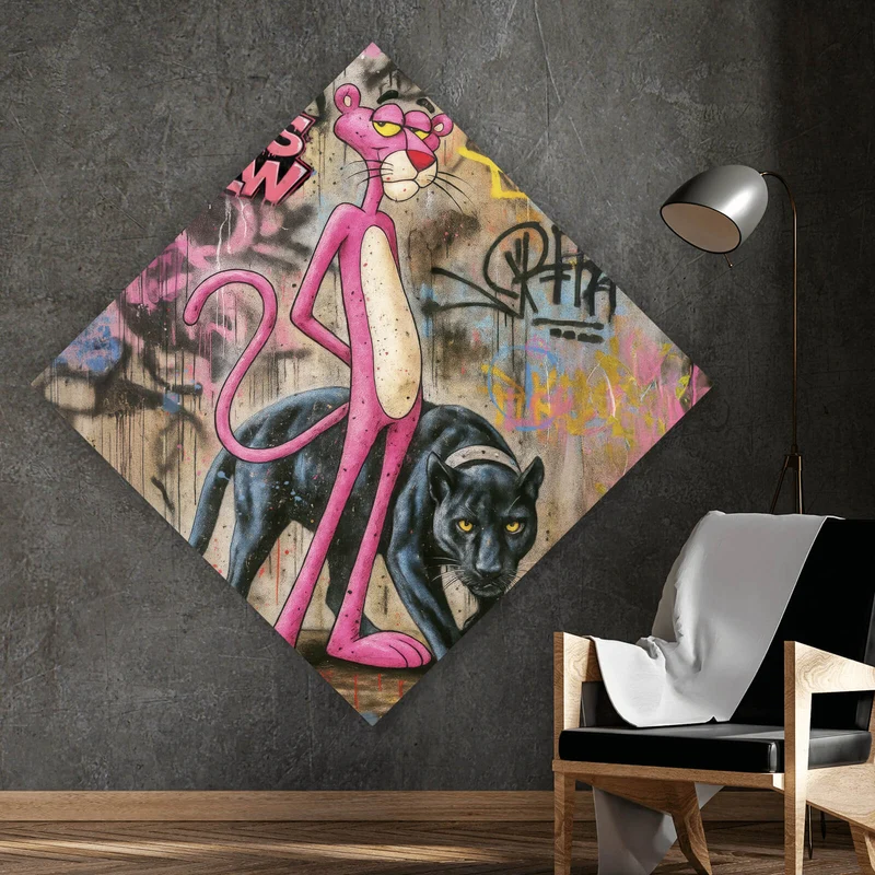 Acrylglasbild Catscrew zwei Panther im Street Art Stil Raute