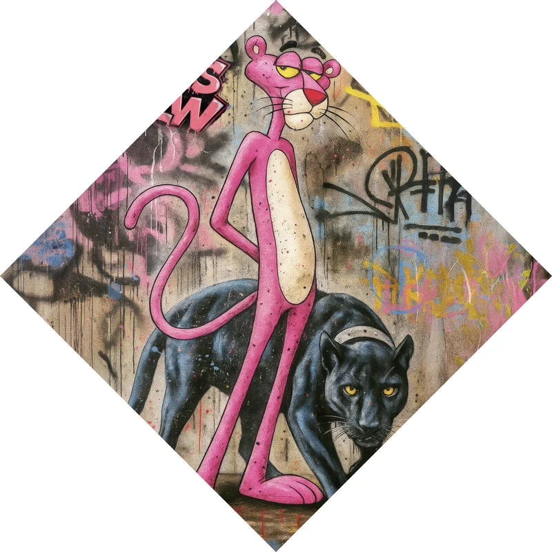 Poster Catscrew zwei Panther im Street Art Stil Raute