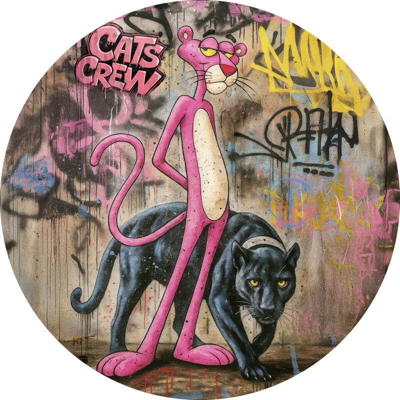 Aluminiumbild gebürstet Catscrew zwei Panther im Street Art Stil Kreis
