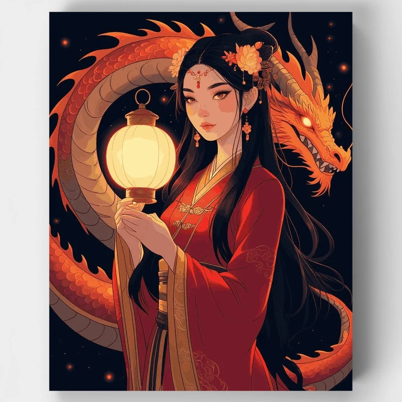 Chinese Dragon Lady with Lantern - Paint by Numbers Kit