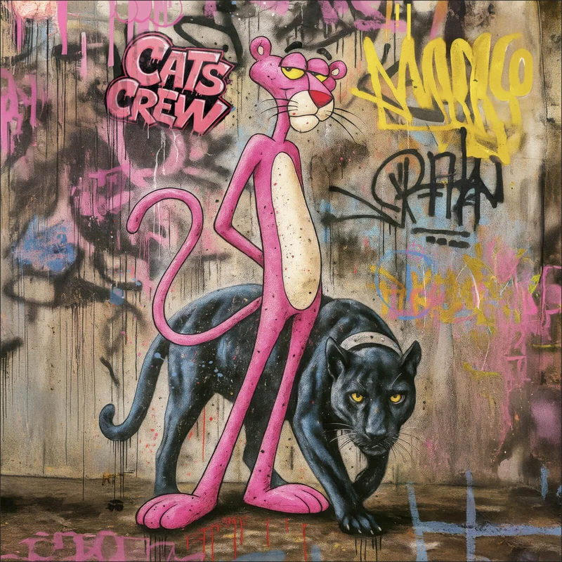 Leinwandbild Catscrew zwei Panther im Street Art Stil Quadrat