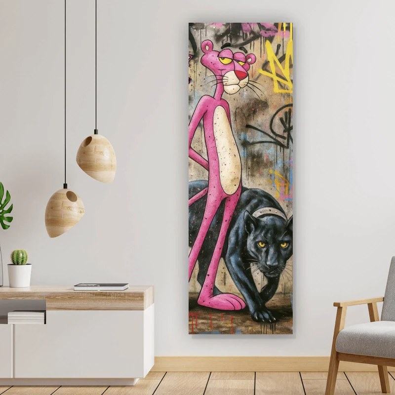 Spannrahmenbild Catscrew zwei Panther im Street Art Stil Panorama Hoch