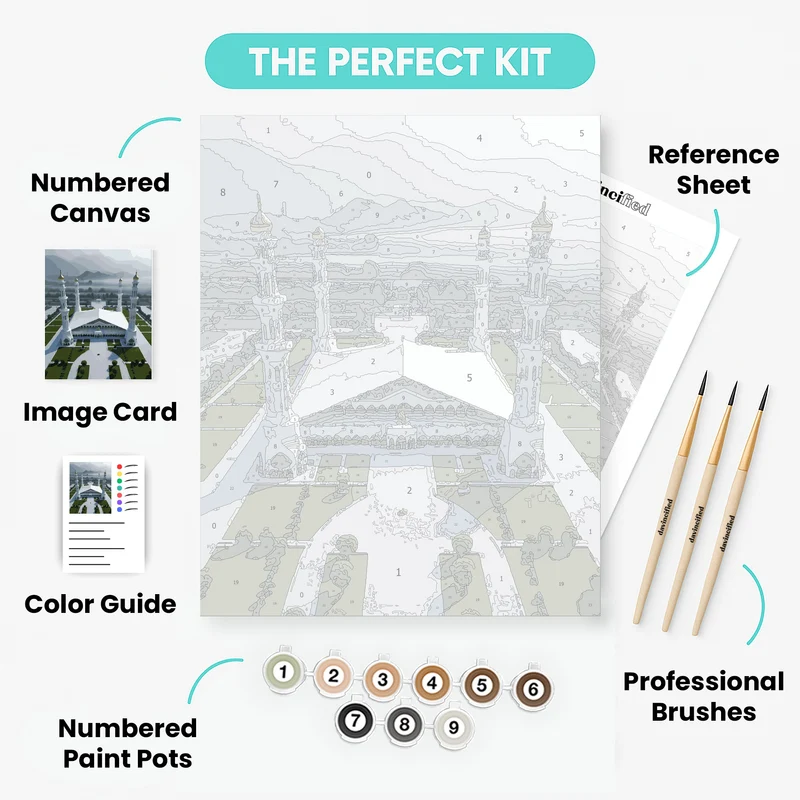 Grand Mosque with Mountain Backdrop - Paint by Numbers Kit