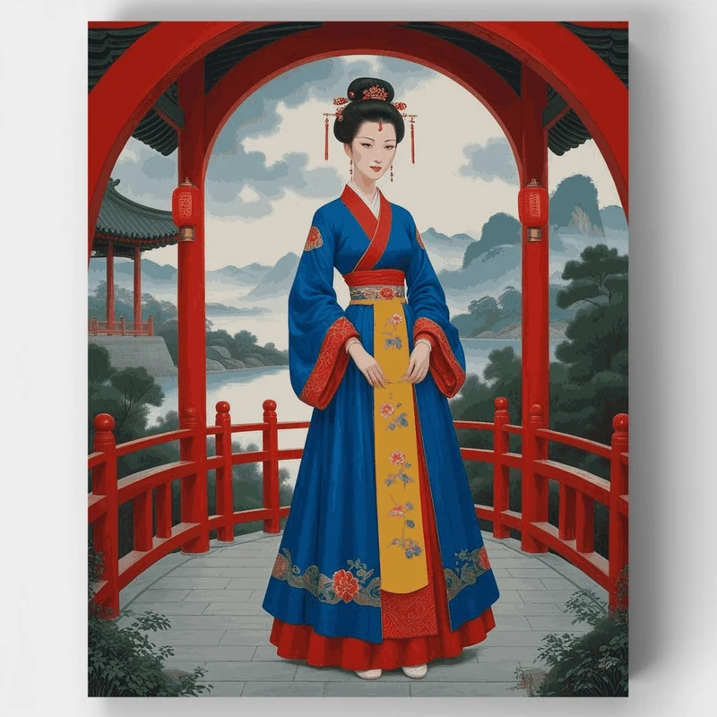 Chinese Woman in Traditional Hanfu Dress - Paint by Numbers Kit