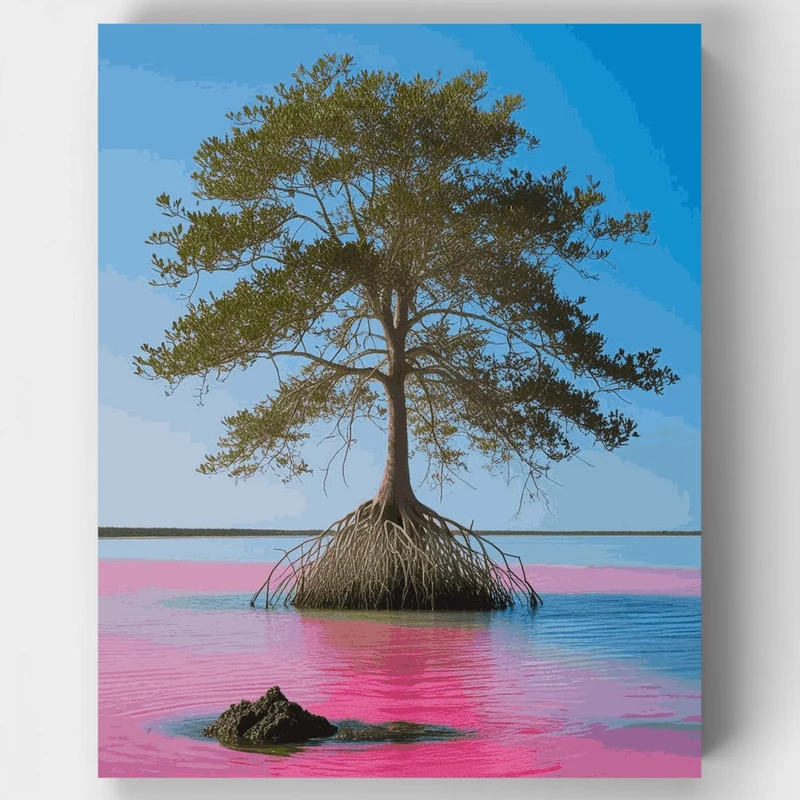 Mangrove Tree in Pink Waters - Paint by Numbers Kit