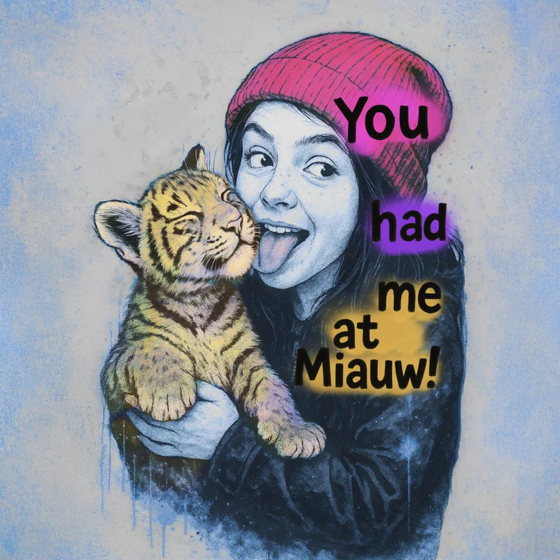 Leinwandbild Jugendliches Mädchen mit einem Tigerjungen Street Art Quadrat