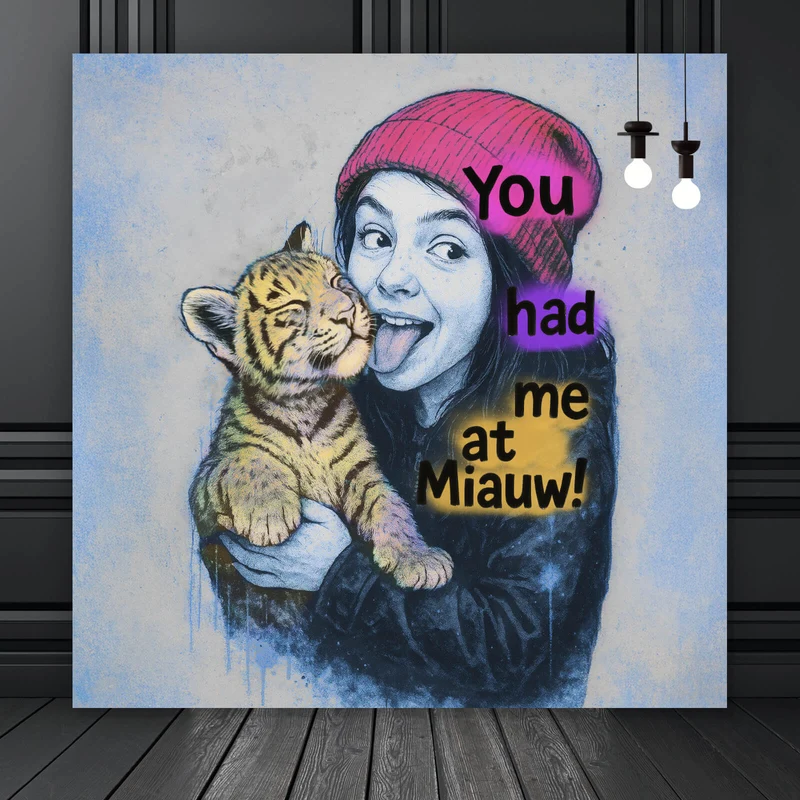 Poster Jugendliches Mädchen mit einem Tigerjungen Street Art Quadrat