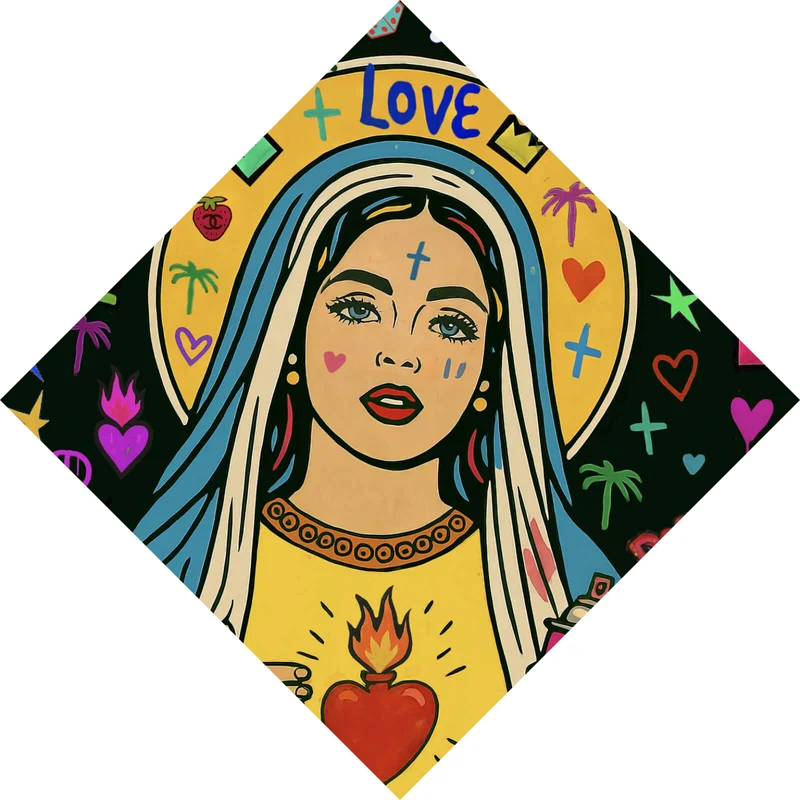 Aluminiumbild Heilige Maria als buntes Pop Art Raute