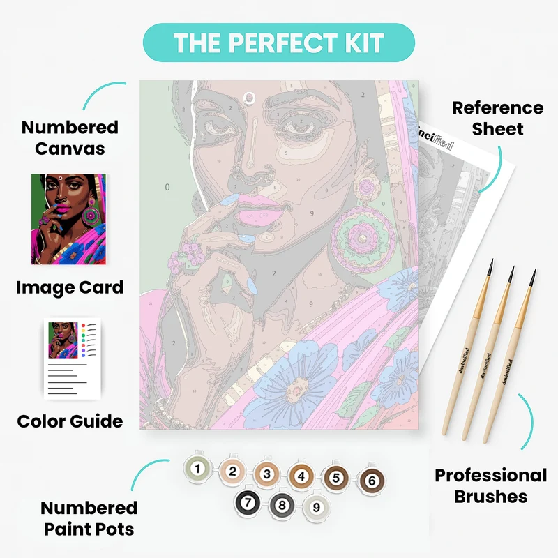 Indian Beauty in Traditional Sari - Paint by Numbers Kit