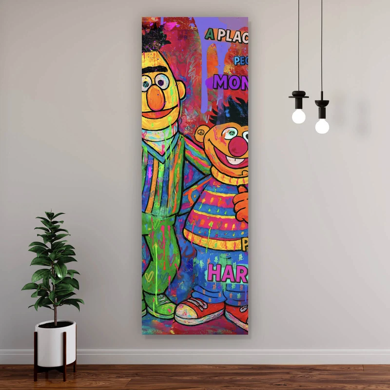 Aluminiumbild Berühmte Figuren einer Kinder Fernsehserie Pop Art Panorama Hoch